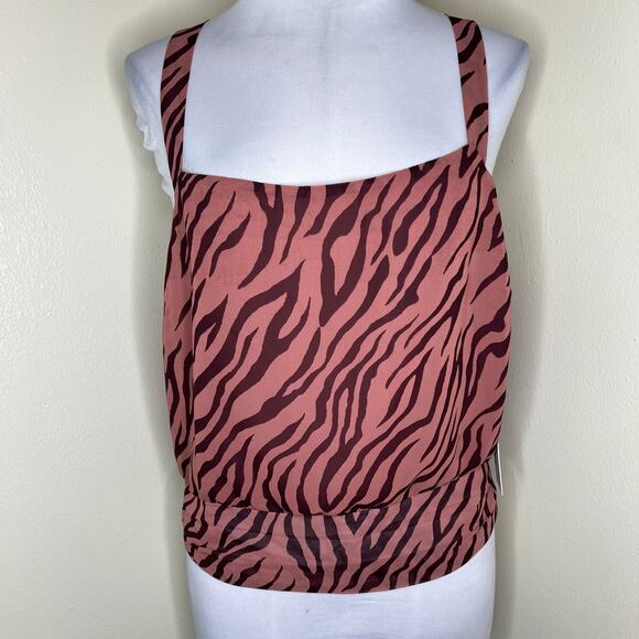 ASTR The Label Cross Back Tank Top XL Zebra Animal Print Pleated Pink Brown NEW - Picture 2 of 12